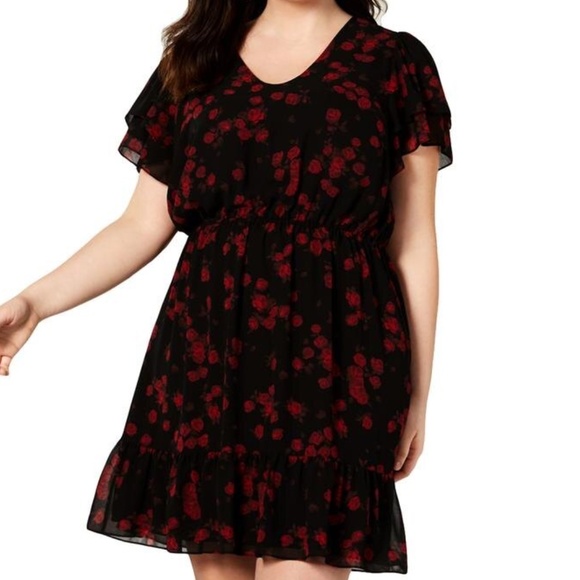 MICHAEL Michael Kors Dresses & Skirts - Michael Kors Black & Red Floral Midi Dress Size 3X